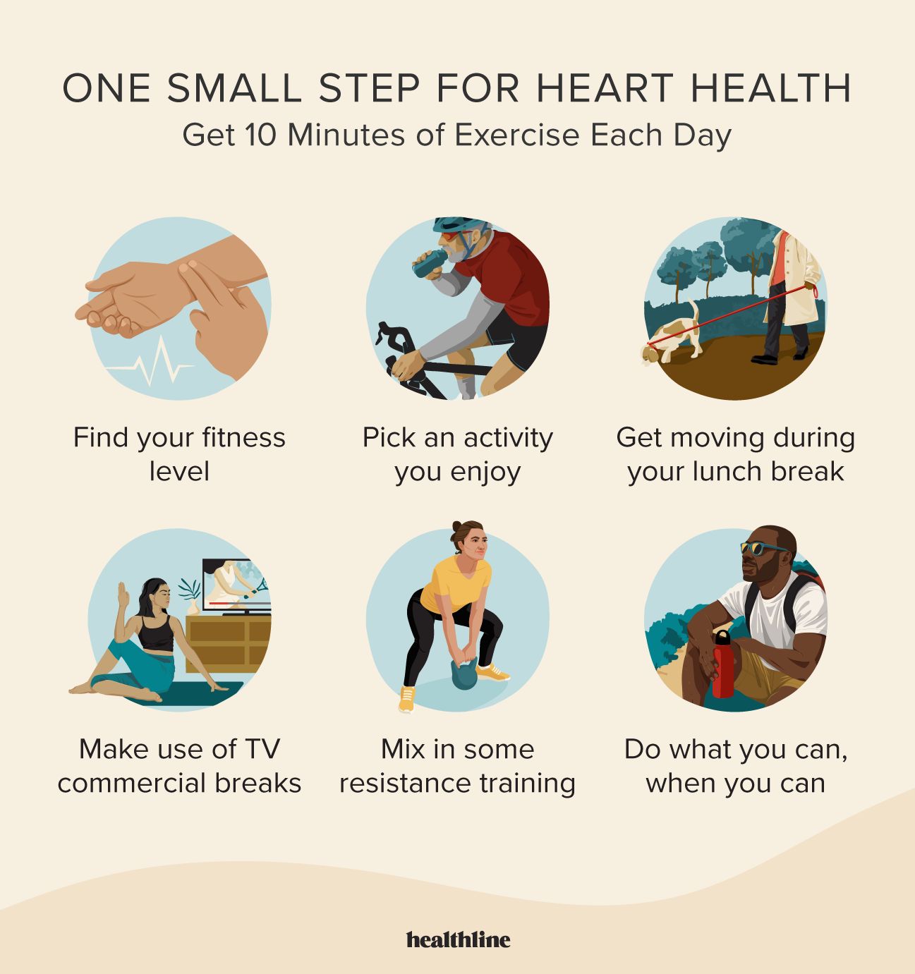 illustrations of tips to increase how much exercise you get each day